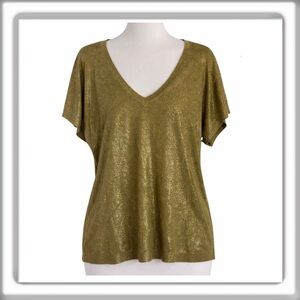 NWT Grace Short Sleeve V-Neck Metallic Shimmer Tunic Top Size XL Green